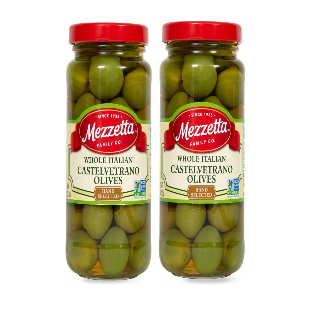 Mezzetta Whole Italian Castelvetrano Green Olives - Crisp, Meaty Texture - Mild Buttery Finish, Perfectly Salted - Ideal for Recipes or Snack - Imported from Italy - 10 Oz Jar - Pack of 2
