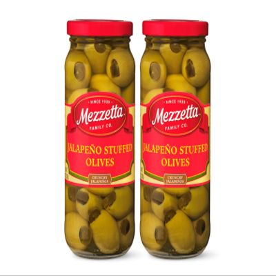 Mezzetta Jalapeo Stuffed Olives - Locally Grown Peppers from Napa Valley - Perfect Appetizer or Cocktail Addition - Crisp & Savory Green Fruits with Heat - Shipped Fresh - 10 Oz Jar - Pack of 2