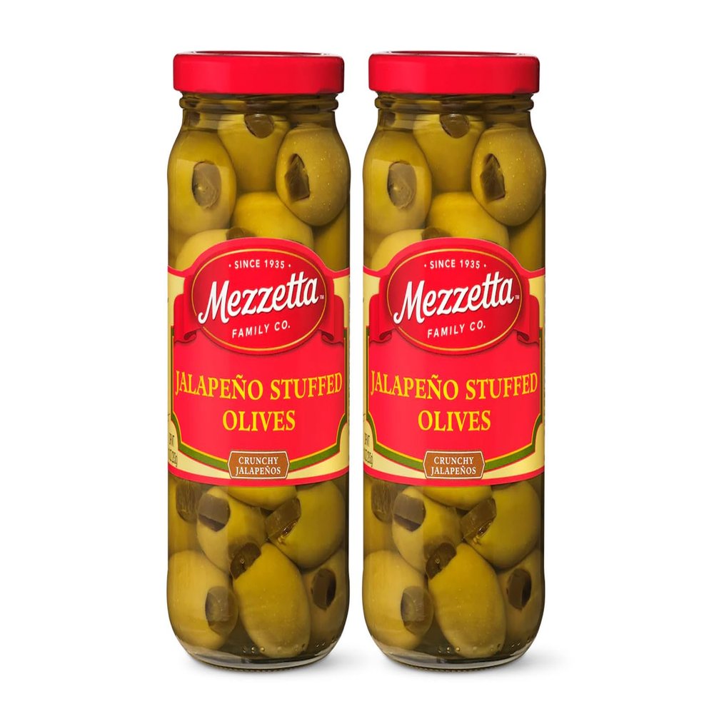 Mezzetta Jalapeo Stuffed Olives - Locally Grown Peppers from Napa Valley - Perfect Appetizer or Cocktail Addition - Crisp & Savory Green Fruits with Heat - Shipped Fresh - 10 Oz Jar - Pack of 2