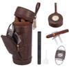 AMANCY Classy Cylindrical Hand Carry Cigar Case with Premium Cutter and Rest , Cedar Wood Lined Travel Cigar Holder Humidor kit with Built-In Hygrometer, Long Humidifier, and Dropper view 1
