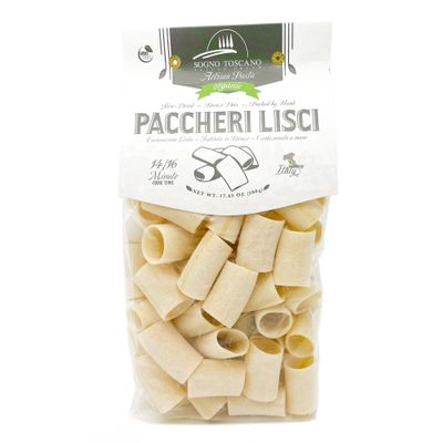 Sogno Toscano PACCHERI ORGANIC ARTISAN PASTA - 500 gr / 17.6 oz Bag - Slow dry- Bronze dye- packed by hand. USDA Organic and GMO free