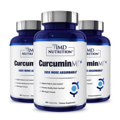 1MD Nutrition CurcuminMD Plus - Turmeric Curcumin with Boswellia Serrata - 285x More Absorbable | Joint Stiffness, Muscle Recovery, and Mood Support | 180 Capsules (3-Pack)