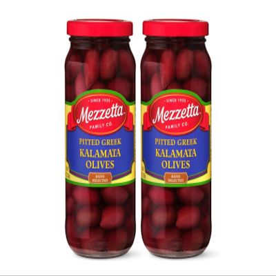 Mezzetta Pitted Greek Kalamata Olives - Rich Purple Olives from Greece for Mediterranean Recipes & Snacking - Convenient Pitted Olives for Easy Use - Succulent and Delicious - 9.5 Oz Jar - Pack of 2
