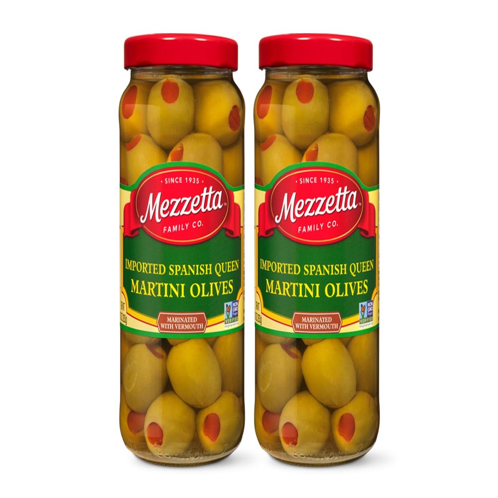 Mezzetta Imported Spanish Queen Martini Olives | Non-GMO, Gluten Free, Keto | 10 Ounce Drained Weight Jar (Pack of 2)