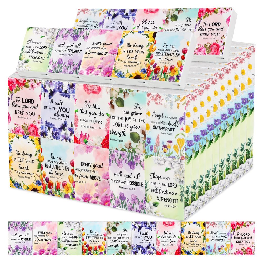 Colarr 100 Pcs Christian and Appreciation Pocket Tissues Travel Packs Gifts Bulk 3 Ply Facial Tissues Individual Pack with Motivational Quotes for Wedding Church(Bible Verse)