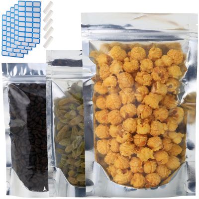 100-Pack Reclosable Large Mylar Bags for Food Storage 6.3" x 9.5" Stand Up Pouch Bags Bulk Resealable Smell Proof Aluminum Silver Foil Bags with Clear Window Kitchen Storage Edible Packaging