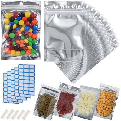 100-Pack Reclosable Large Mylar Bags for Food Storage 8.7" x 11.4" Stand Up Pouch Bags Bulk Resealable Smell Proof Aluminum Silver Foil Bags with Clear Window Kitchen Storage Edible Packaging