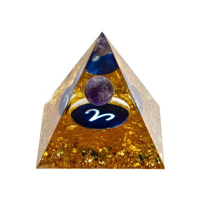 12 Zodiac Orgone Crystal Pyramid, Natural Amethyst Crystal Ball for Aries Zodiac, 2" Orgone Healing Pyramid for Positive Energy Stress Reduce Healing Meditation Attract Wealth Lucky