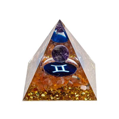 12 Zodiac Orgone Crystal Pyramid, Natural Amethyst Crystal Ball for Gemini Zodiac, 2" Orgone Healing Pyramid for Positive Energy Stress Reduce Healing Meditation Attract Wealth Lucky