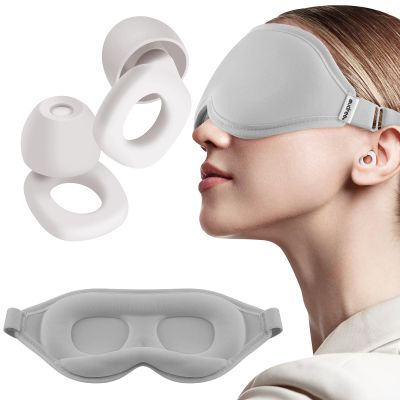 Audree Earplugs- Sleep Mask Set - Noise Cancelling Earplugs and 100% Light Blocking Eye Covers for Sleeping, Travel, Napping, Meditation, Shift Work - Achieve Ultimate Relaxation, White+ Grey