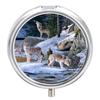 Small Travel Pill Case, Round Metal Pill Box for Pocket Purse, 3 Compartment Portable Pill Holder, Mini Pill Organizer for Travel or Daily - Wolf view 1