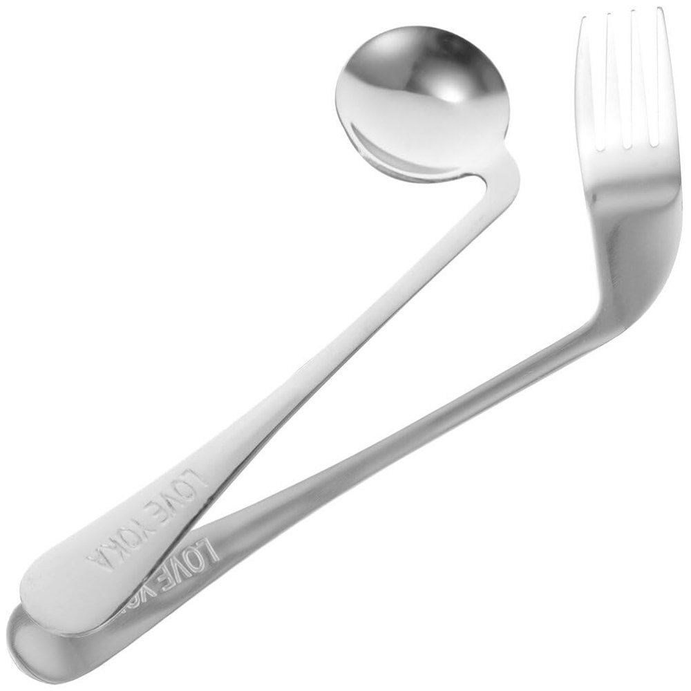 1 Set Elbow Fork Spoon Curved Spoon Dinner Fork Small Forks Eating Utensils for Disabled People Taster Spoons Utensils Angled Elder Stainless Steel Feed