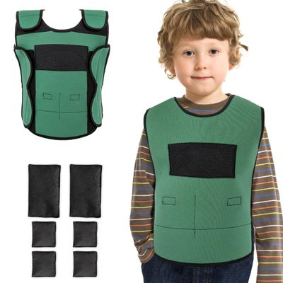 OUTREE Weighted Vest for Kids with Sensory Needs (Medium, Ages 5-7), Compression Vest for Kids with ADHD and Autism, Weighted Vest Including 6 Removable Weights, Breathable Mesh Design (Green)