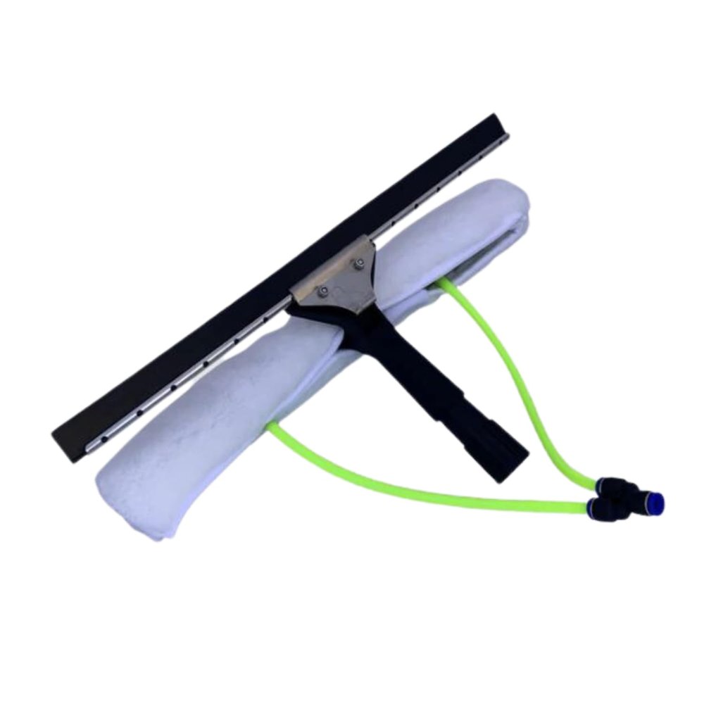 17" All-in-One 2 Nozzle Scrubber & Squeegee for Water Fed Pole System, Soft Fleece Sleeve Dual Water Jets, Ideal for Solar Panel & Window Cleaning, Tinted Glass, and High Windows