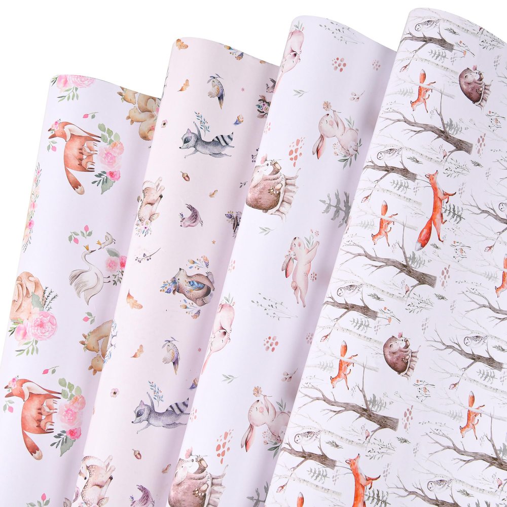 Sikiweiter Woodland Theme Wrapping Paper - Woodland Baby Shower Wrapping Paper, 12 Sheets Woodland Animals Gift Wrap for Baby Shower Birthday Christmas, 19.7 x 27.6 Inches Per Sheet