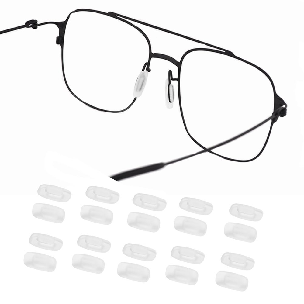 Eyeglass Nose Pads 10 Pairs Push in Soft Silicone Replacement Rectangle Push Slide Slip in Silicone Nosepads for Eye Glasses Eyeglasses Sunglasses, Clear, M size