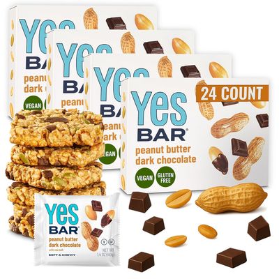 The YES Bar Peanut Butter Dark Chocolate Plant Based Protein, Decadent Snack Bar Vegan, Paleo, Gluten Free, Dairy Free, Low Sugar, Healthy Snack, Breakfast, Low Carb, Keto Friendly (24 Count)