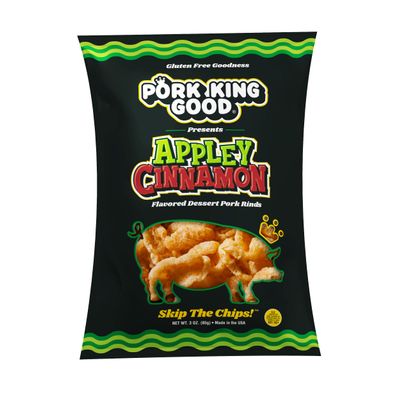 Pork King Good Appley Cinnamon 3 oz Dessert Flavored Pork Rinds - (10 Pack) Sweet and Salty, Gluten Free Snacks