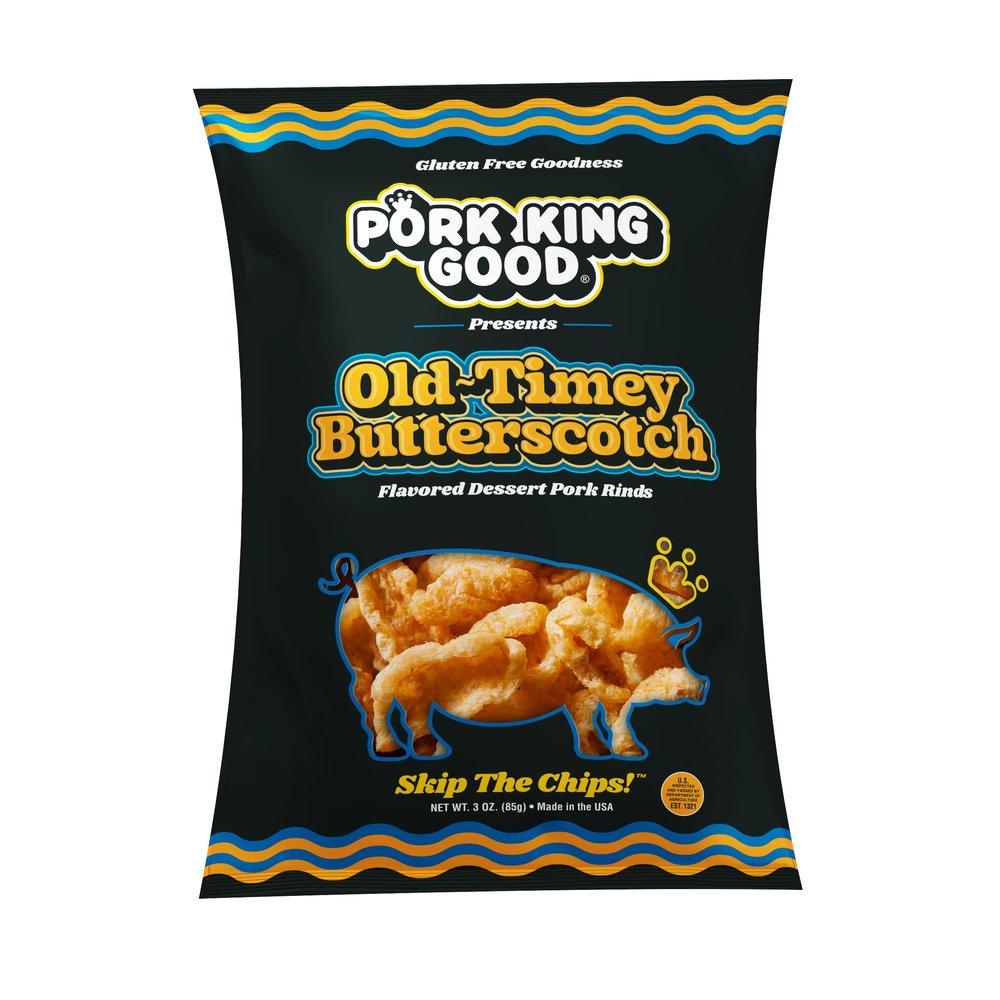 Pork King Good Old-Timey Butterscotch 3 oz Dessert Flavored Pork Rinds - (4Pack) Sweet and Salty, Gluten Free Snacks