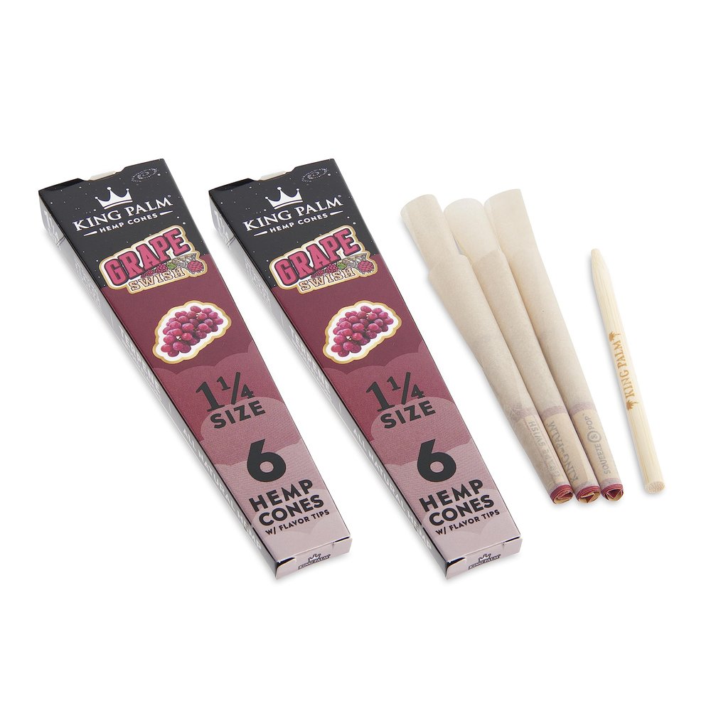 King Palm Prerolled Cones and Filter Tips - all Natural Preroll Cones - 2 Packs - (Grape Swish, 1 1/4, 6 per Pack)