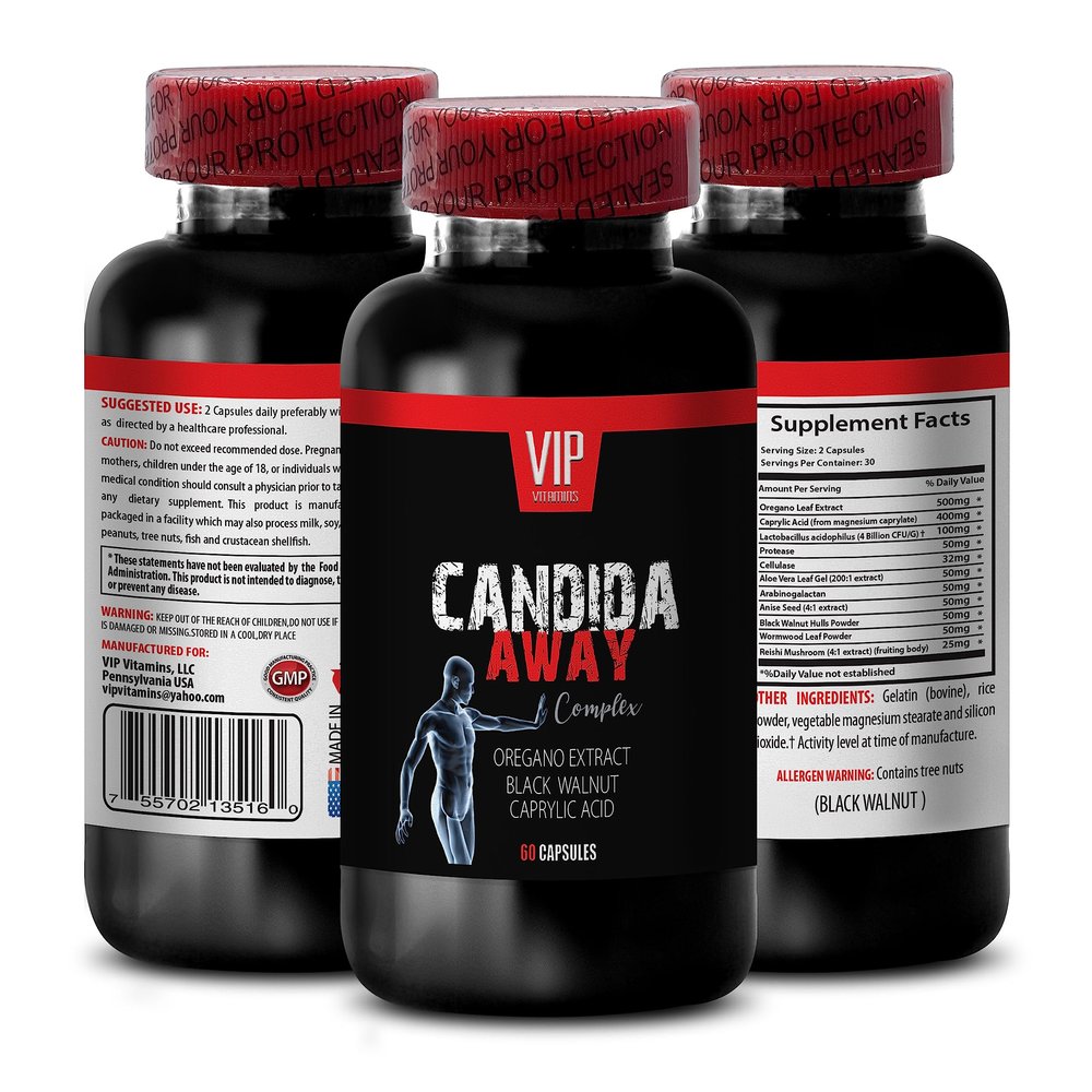 Natural detoxification Supplement - Candida Away Extra Strength Formula - Candida Support - Digestive AID - Candida Vitamins - Candida Cleanse - Oregano Oil Capsules - Black Walnut Hull - 1Bottle