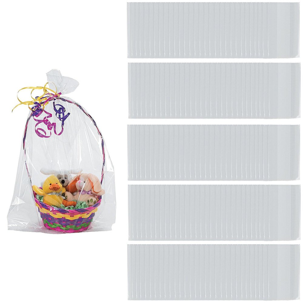 Fun Express 10" x 18" Bulk 200 Pieces Large Clear Cellophane Gift Basket Bags