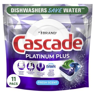 Cascade Platinum ActionPacs Dishwasher Detergent Pods, Fresh, 11 Count