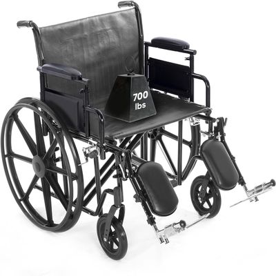 28" Heavy Duty Bariatric Wheelchair for Adults - Black - Removable Desk Arms and Elevated Leg Rests - 700LB Capacity - Nylon Seat - Adjustable Standard and Hemi Height - K7