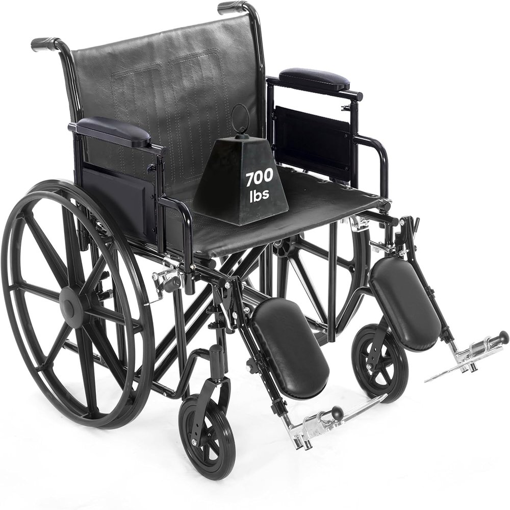 28" Heavy Duty Bariatric Wheelchair for Adults - Black - Removable Desk Arms and Elevated Leg Rests - 700LB Capacity - Nylon Seat - Adjustable Standard and Hemi Height - K7