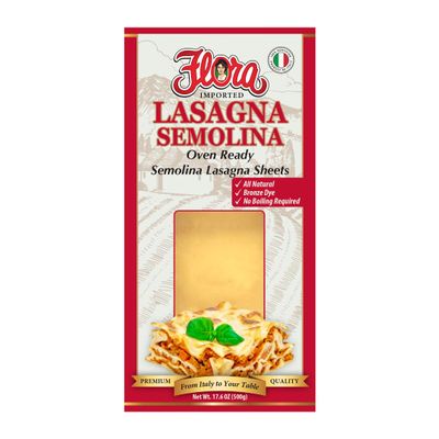 Flora Foods Lasagna Semolina Sheets | 618204| Oven Ready | 17.6 oz (500g) | 100% Italian | No Boiling Required | Premium Quality