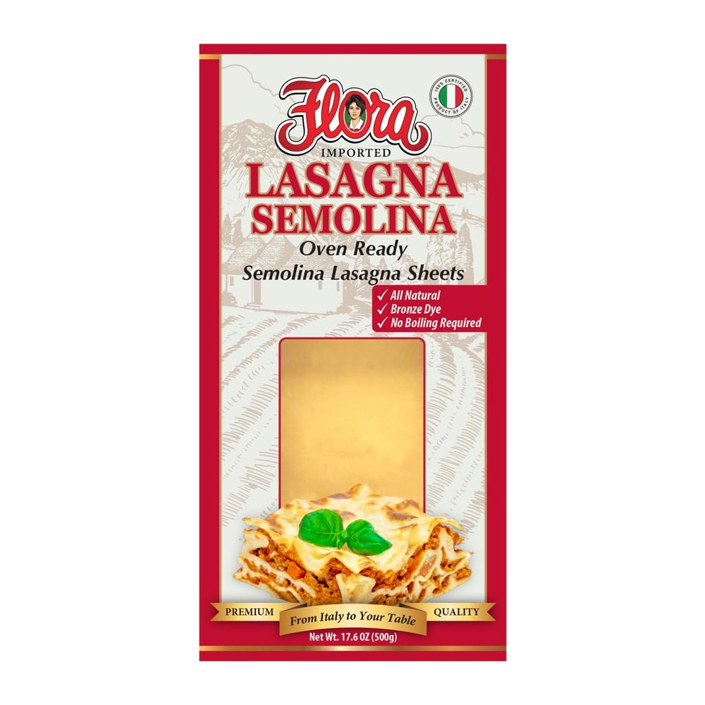 Flora Foods Lasagna Semolina Sheets | 618204| Oven Ready | 17.6 oz (500g) | 100% Italian | No Boiling Required | Premium Quality