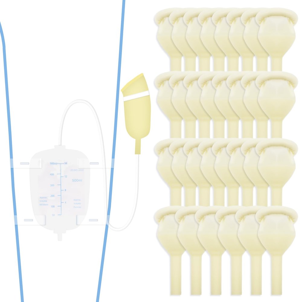 30 PCS Latex Condom Catheter External Self-Sealing Set, Easy Donning, Day and Night Use Quick and Easy Drainage, No Reflux, No Leakage (30pcs/25mm/0.98inch)