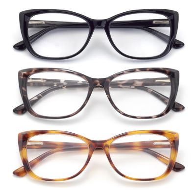 Autojouls 3-Pack Reading Glasses for WomenOprah Style Frame Spring Hinge Clear Lens Readers Glasses, 3 Colors Mix Black GrayTortoise YellowTortoise 2.25 x