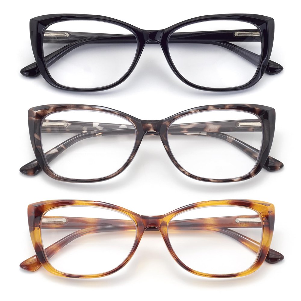 Autojouls 3-Pack Reading Glasses for WomenOprah Style Frame Spring Hinge Clear Lens Readers Glasses, 3 Colors Mix Black GrayTortoise YellowTortoise 2.25 x