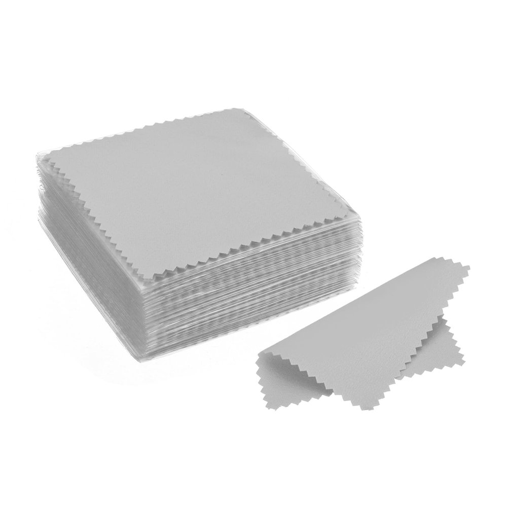 PATIKIL 3.15x3.15" Jewelry Cleaning Cloth, 50Pcs Individually Wrapped Double-Sided Microfiber Polishing Cloth for Silver Gold Brass Platinum Jewelry, Light Gray