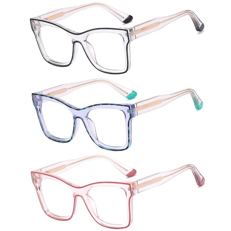 3 Pack Oprah Style Reading Glasses for Women Blue Light Blocking Computer Square Readers with Spring Hinge Men (black/purple/pink, 1.75, multiplier_x)