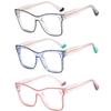 3 Pack Oprah Style Reading Glasses for Women Blue Light Blocking Computer Square Readers with Spring Hinge Men (black/purple/pink, 1.75, multiplier_x) view 1