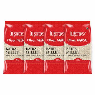 Manna 100% Whole Grain Bajra Pearl Millet Natural Grains Sajje Kambu Pindi Sajjalu Bajri 2kg (500g (Pack of 4))