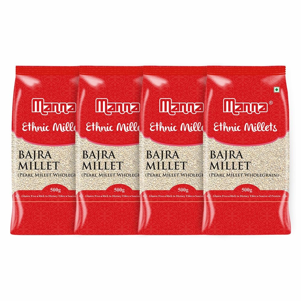 Manna 100% Whole Grain Bajra Pearl Millet Natural Grains Sajje Kambu Pindi Sajjalu Bajri 2kg (500g (Pack of 4))