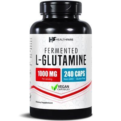 HealthFare L Glutamine 1000mg | 240 Vegan Capsules | Extra Strength Amino Acid Supplement | Supports Digestive Balance, Nutrient Absorption & Muscle Recovery | Non-GMO, Gluten-Free | Made in USA