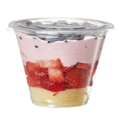 GUSTO [12 oz. - 50 Count Clear Plastic Cups With Flat Lids (No Hole), Fruit Cups with Lids for Party - Perfect for Smoothies, Milkshakes, and To-Go Beverages - (Formerly Comfy Package)