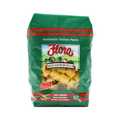 Mezze Maniche Rigate Pasta #84 (5 Packs of 1 lb) - Flora Foods Authentic Italian - Small Rigatoni - Cylindrical Shaped Pasta with Ridges- Imported from Italy
