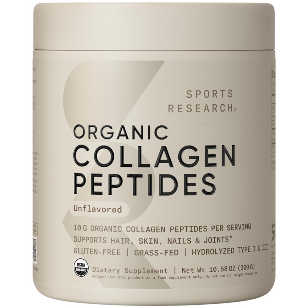 Sports Research Organic Collagen Peptides - Hydrolyzed Type I & III Collagen Protein Powder Made Sustainably from Grass-Fed Cows - USDA Organic Non-GMO  Gluten Free - Unflavored, 30 Servings