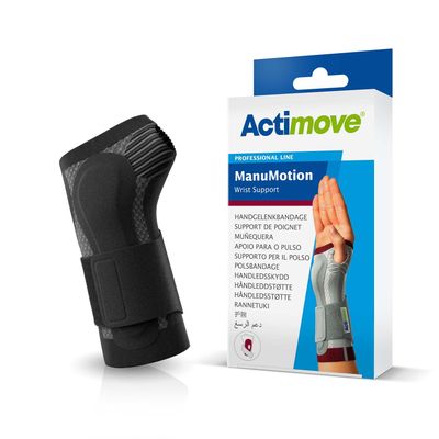 Actimove Professional ManuMotion Wrist Support | Wrist Brace with Thumb Support for Arthrosis, Rheumatoid Arthritis, Sprains, Tendon, Soft Tissue & Ligament Injuries, Postoperative Care | Charcoal, Left, Medium