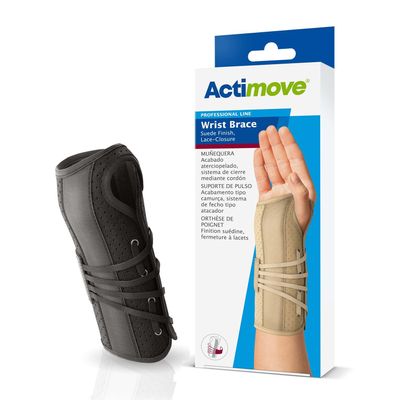 Actimove Professional Wrist Brace Suede Finish, Lace-Closure | Wrist Splint for Arthrosis, Rheumatoid Arthritis, Sprains, Tendon, Soft Tissue & Ligament Injuries, Postoperative Care | Black, Left, Large