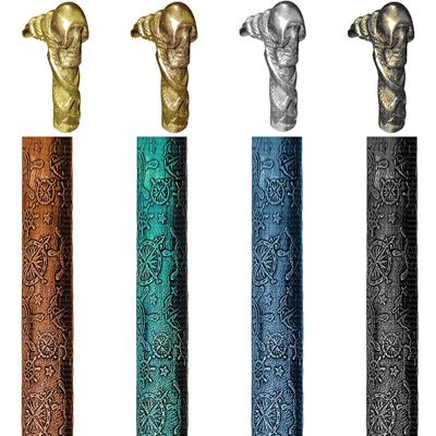 A.A.Nauticals - Wooden Leather Walking Stick Cane for Men and Women-Pirate Handle, Handmade Personalized Collapsible (Adjustable, 4 Leather Colors, Multicolor Aluminum Handle, AANWSL-57) (WSL-02)