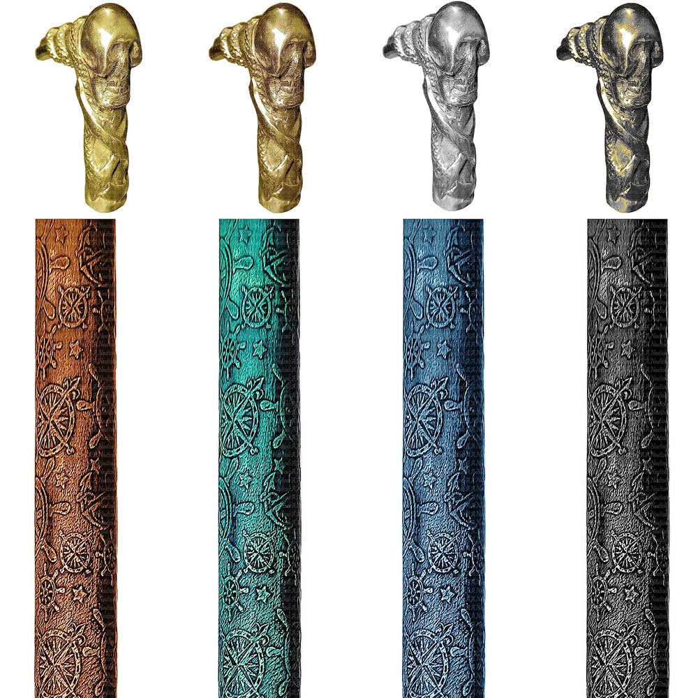 A.A.Nauticals - Wooden Leather Walking Stick Cane for Men and Women-Pirate Handle, Handmade Personalized Collapsible (Adjustable, 4 Leather Colors, Multicolor Aluminum Handle, AANWSL-57) (WSL-02)