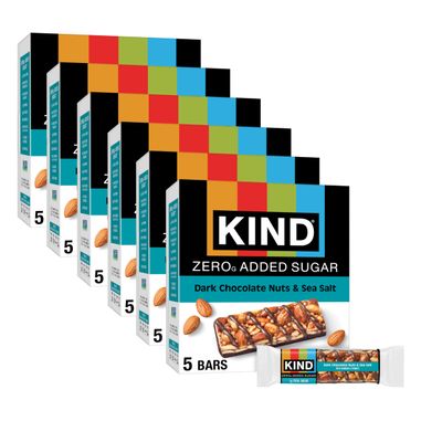 KIND ZERO Added Sugar Bars, Keto Snack, Dark Chocolate Nuts and Sea Salt, Good Source of Fiber, Gluten Free, Low Sugar, 6g Protein, 30 Count