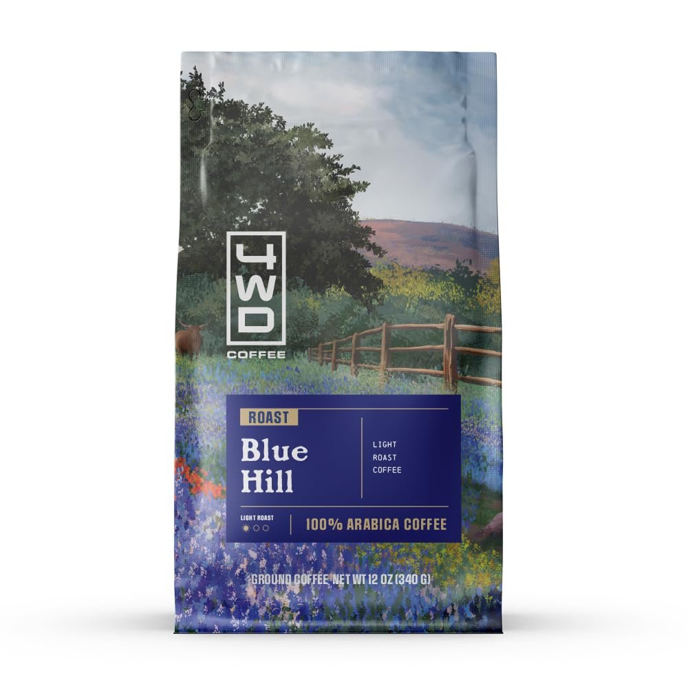 4wdCoffee Blue Hill Ground Coffee - Light Roast - 12 Oz Bag - Arabica Beans - Fresh Roasted in Texas