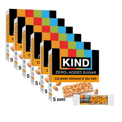 KIND ZERO Added Sugar Bars, Keto Snack, Caramel Almond and Sea Salt, Good Source of Fiber, Gluten Free, Low Sugar, 5g Protein, 30 Count